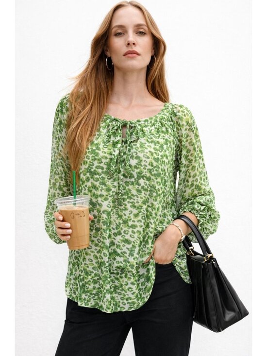 Apt. 9 Tops - Apt 9 XL Green White Animal Print Sheer Tunic Blouse Resortcore Boho Flowy Style